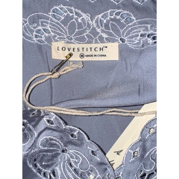 Lovestitch Womens Long Sleeve Embroidered Lace Trim Dress Light blue Polyester S - Picture 2 of 13